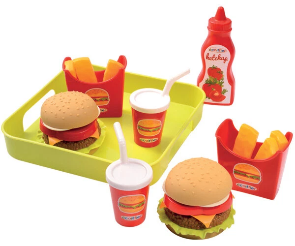 ECOIFFIER Hamburger Set mit Tablett Spiellebensmittel Lebensmittel Kinderküche Spielzeug