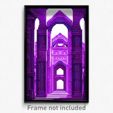 Pixel Art Poster - Violet Ancient Architecture (8 Bit Video Game Print)