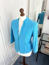 Turquoise Jacket With 3/4 Sleeves & Freyed Edges - Size M - 10/12
