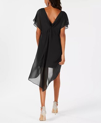Adrianna Papell Womens Black Sleeveless Above The Knee Sheath Evening Dress S for sale online