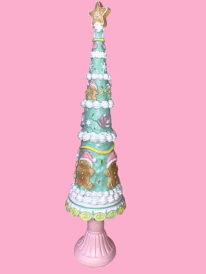 Pink Green Gingerbread Icing Sugar 17'' Resin Star CHRISTMAS TREE New NWT