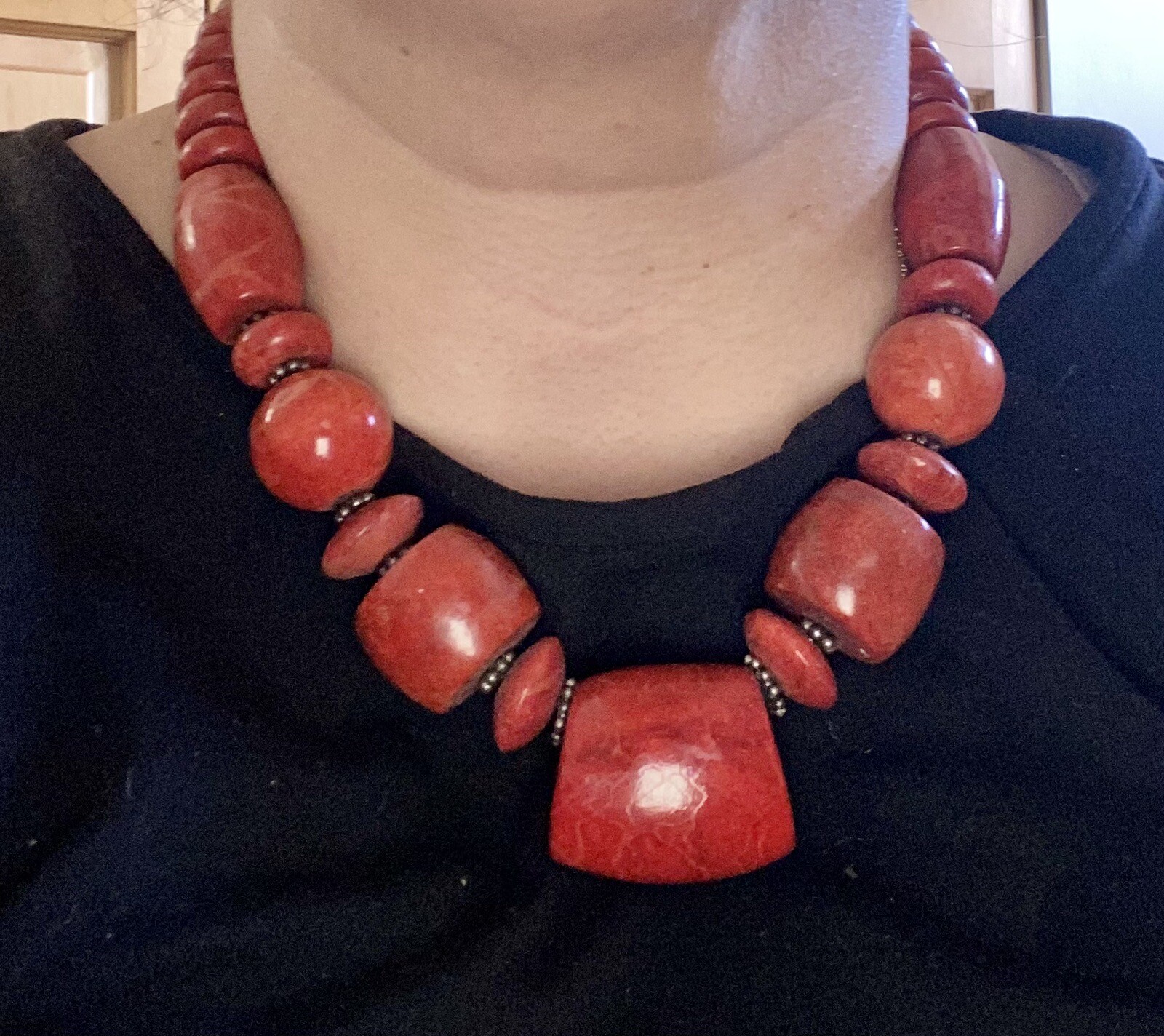 Sterling Silver Sponge Coral Statement Necklace A… - image 3