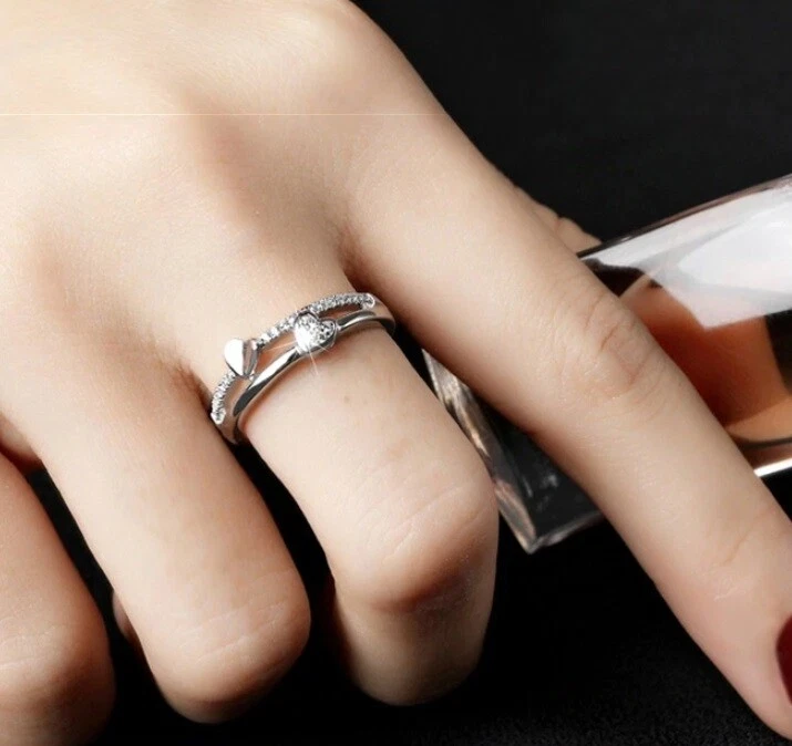 Damenring Herz mit Zirkonia Ring größenverstellbar Damen Silber 925 Geschenk - Bild 2 von 4