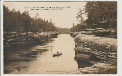 #ad RPPC Up River From Cold Water Canon Dells of the Wisconsin Henry H Bennett 1908 $22.99
