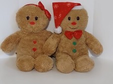 Build A Bear Holiday Gingerbread Girl w Bow and Boy w Santa Hat Plush Set