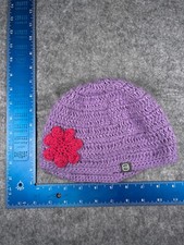 Free Country Beanie Toque Youth Medium Purple Floral Knit Acrylic Polyester Brim