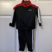 NWT Adidas Toddler Tracksuit Jumpsuit Track Jacket Pants Set Black White Red 2T