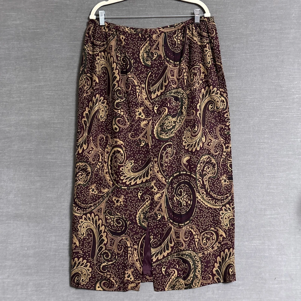 Falda Esquinera Informal De Colección 14W Borgoña Dorado Paisley Midi Carrera Boho Carrera Otoño Foto 3 de 4
