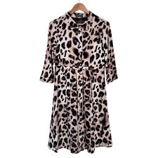 Mint Velvet Shirt Dress Size UK 12 Leopard Print 3/4 Sleeve Smart Casual Party