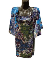 Venus Size Medium Off The Shoulder Flare Sleeve Elegant Geo Design Dress-NWOT