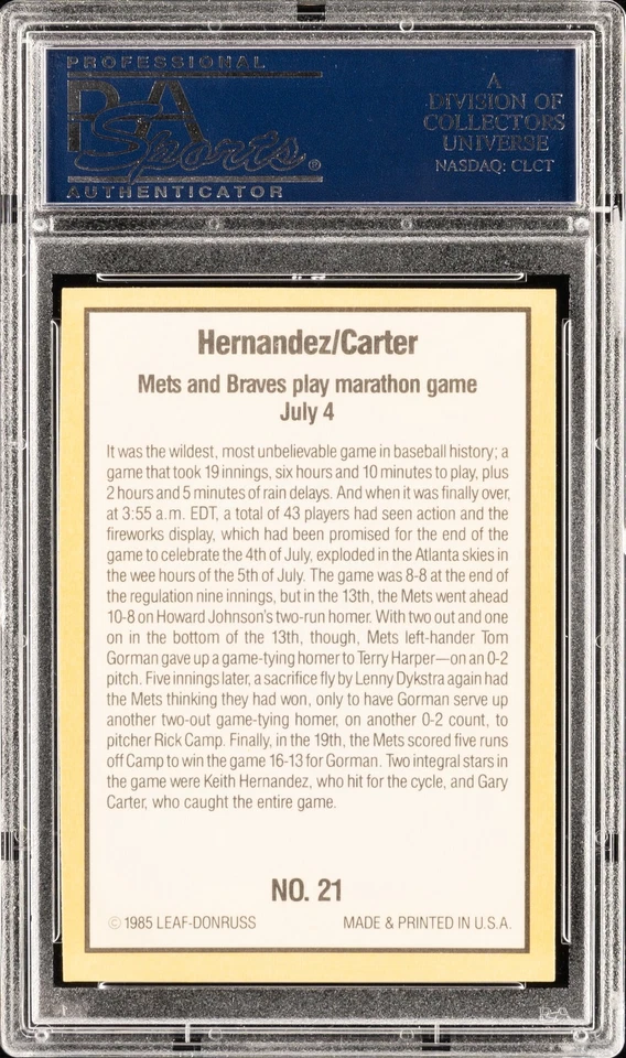 1985 DONRUSS HIGHLIGHTS #21 CARTER/HERNANDEZ PSA 9 - Image 2 of 2
