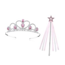 Lovelyshop Metal Red Princess Tiara with Crystal Adjustable Wand Set, 2 Pink