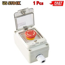 Emergency Stop Button Switch Box Station w/ Cover, IP67 10A 660V for Outdoor