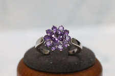 9ct White Gold Amethyst Cluster Ring - Size N - UK Hallmark