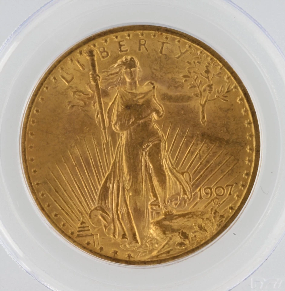 Moneda de oro acuñada Philadelphia 1907 Liberty Head doble águila graduación profesional MS63 $20 Foto 2 de 4