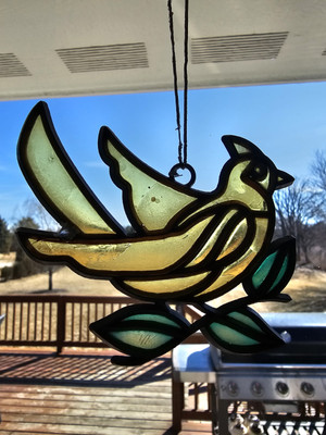 Suncater Bird Yellow Green Leaves Glass? And Metal