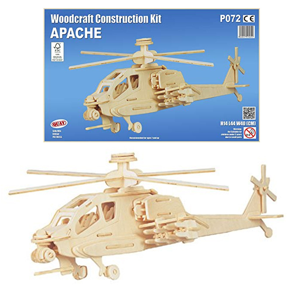 WOODCRAFT APACHE ELICOTTERO MILITARE KIT IN LEGNO PRETAGLIATO A LASER DA COSTRUI