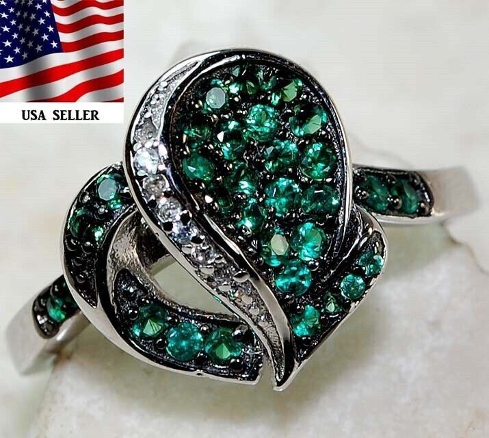 2CT Heat Treated Green Tourmaline 925 Sterling Silver Ring Jewelry Sz 7 L1-6
