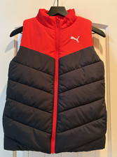 NEW Puma Boys Size Medium 10/12 Full Zip Puffer Vest Black Red W/ Logo Pockets
