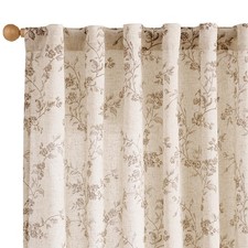 Lazzzy Taupe Floral Linen Curtains 84 Inch Farmhouse Curtain Back Tab Drapes ...