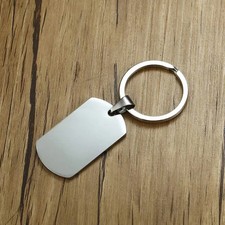 10PCS Blank Rectangle Tag Keychain Stainless Steel Charm DIY Jewelry Making Key