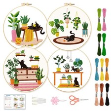 Kitten Embroidery Kit for Beginenrs Hand Sewing Embroidery Kits with Cat Patt...