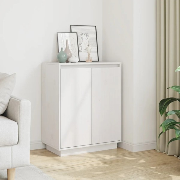 Sideboard Weiß Massivholz Kiefer 60X34X75 Cm Kommode Wohnzimmer Schrank-image