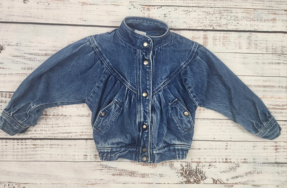 Vintage 80s Brite ’N’ Sassy Denim Jacket Girls Size 5 – Puff Sleeves & Snaps - Image 4 of 4