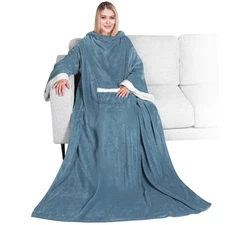 PAVILIA Fleece Blanket with Sleeves for Women Men Adults, Wearable Blanket Wa...
