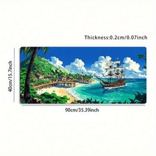 1pc Large-sized Esports Gaming Mouse Pad with a Seaside Sailboat, Coconut Tree