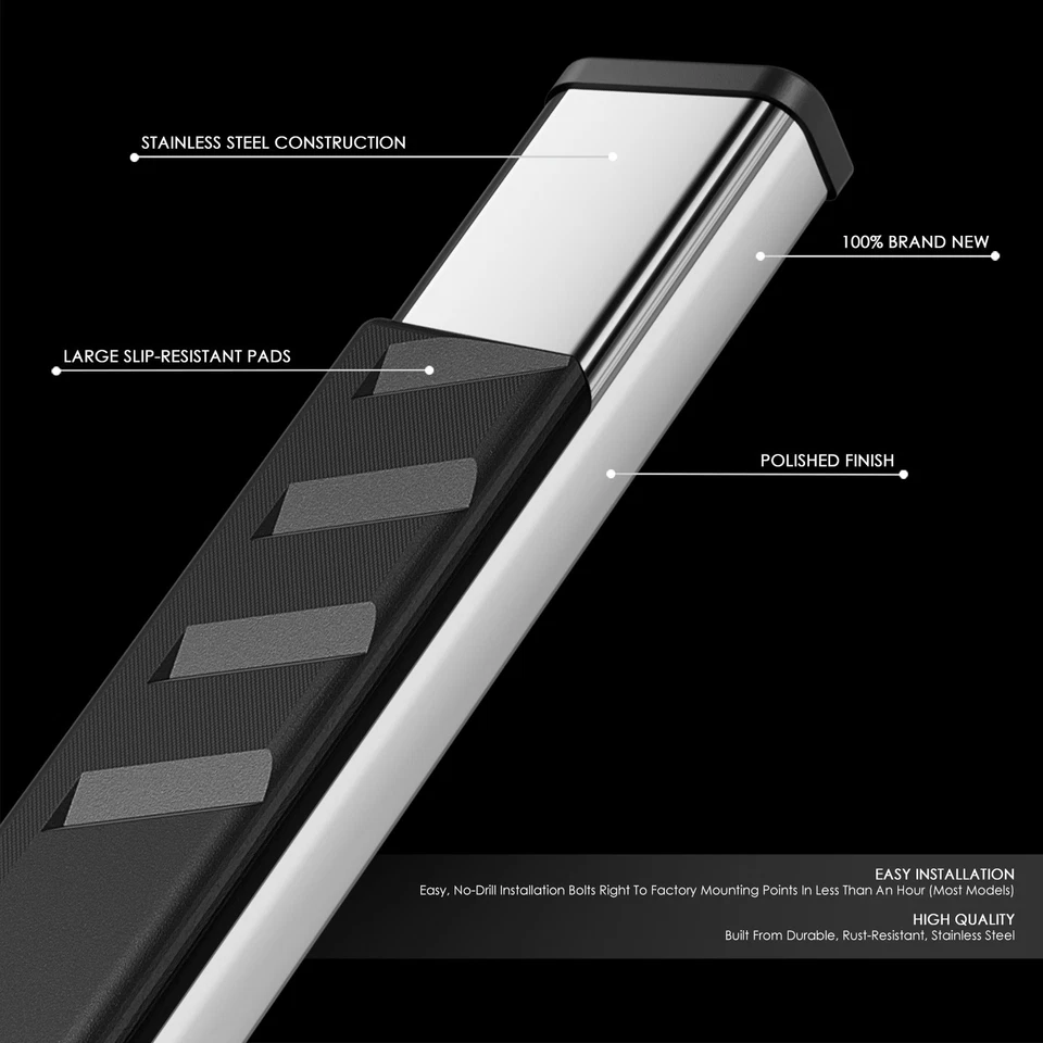 Par de estriberas de barra de escalones de acero inoxidable para Silverado Sierra 2007-2019 doble cabina Foto 2 de 4