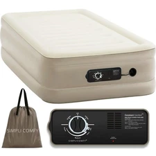 Simpli Comfy 18” Twin Inflatable Air Mattress with Built-in Dual Pump, Elevat...