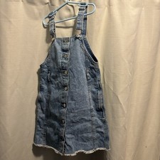 DENIM CO Pinny Denim Overall Pinafore Dress Sleeveless Jumper W/Pockets Sz 11-12