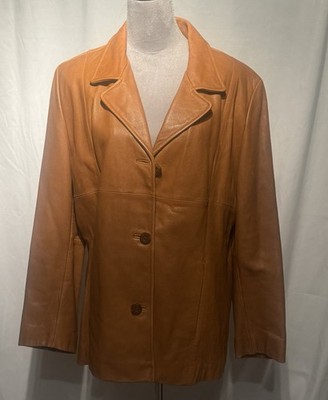 Wilsons Leather Car Coat  Jacket Womens XL Brown Rust Button Jacket 90s vintage