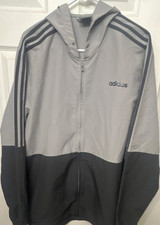 adidas Gray Black Colorblock Track Jacket XL Men's Hooded Full Zip Polyester