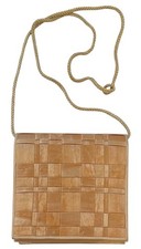Vtg Tan Woven Silky Fabric Basketweave Woven Clutch Shoulder Bag Cocktail Luxury