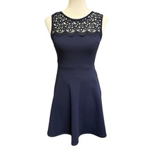 Lulus Navy Blue Lace Bodice Fit & Flare Short A-line Dress XS Sleeveless