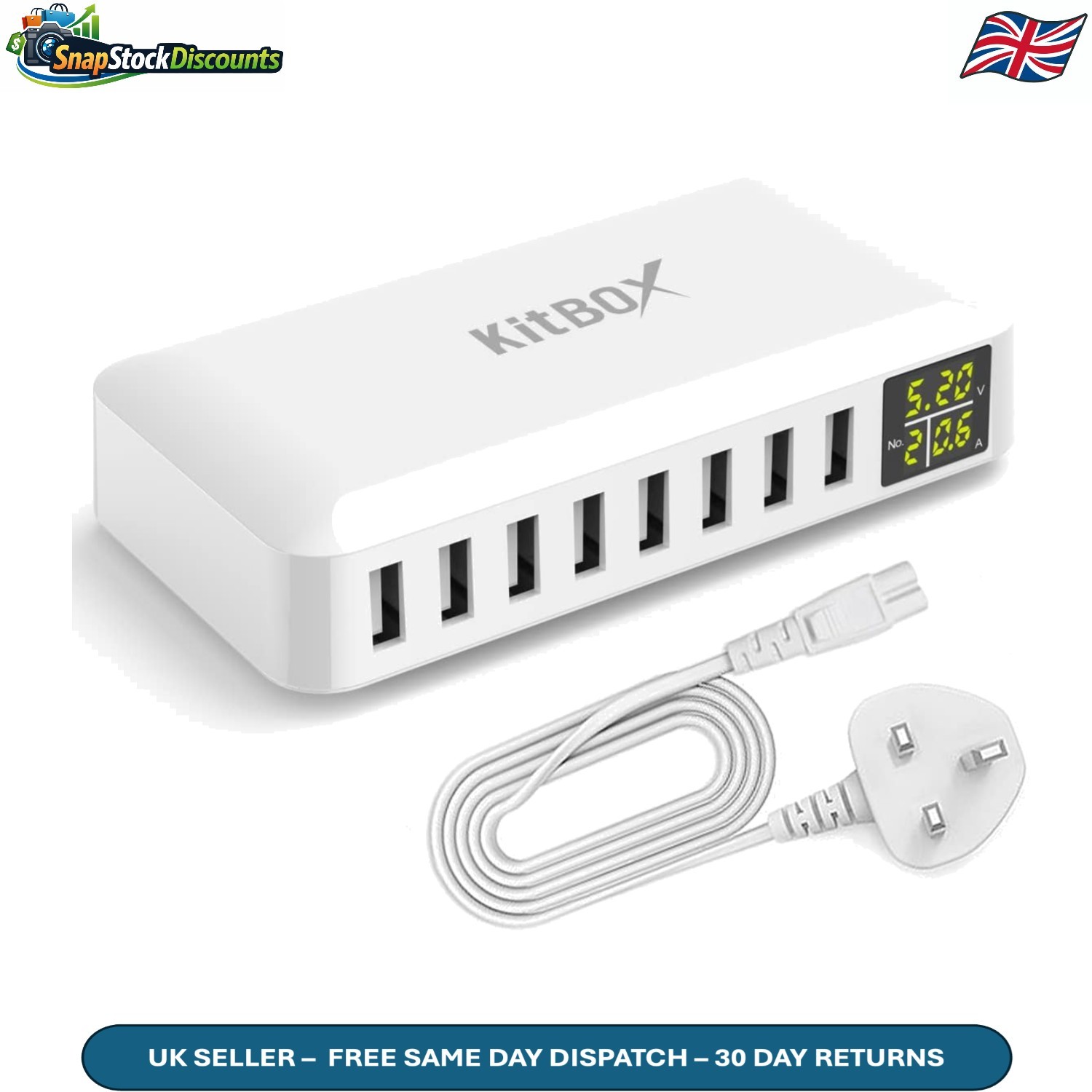 8-Port USB Charging Station Fast Charger Hub for iPhone Samsung Tablets