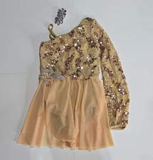 Weissman Girls Gold Sequin One-Shoulder Long Sleeve Dance Dress Size MC