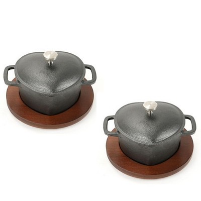 HAWOK Pre-seasoned Cast lron Mini Dutch Oven, 8.8oz. with Wooden Underliner, Hea
