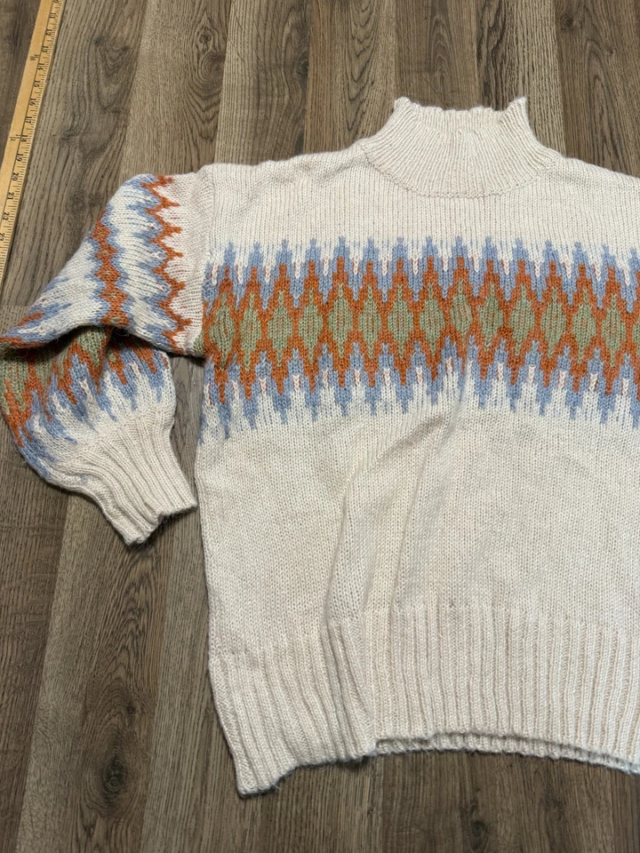 Lush Sweater, Womens Size Medium,  White Blue Orange Green, Turtleneck, Pullover - Image 3 of 4