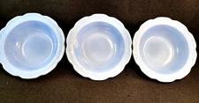 Jeanette Cherry Blossom Delphite Group of 3 Fruit Bowls Blue Depression Glass