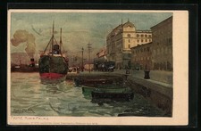 Lithographie d'artiste Raoul Frank : Fiume, Adria Palais 1910