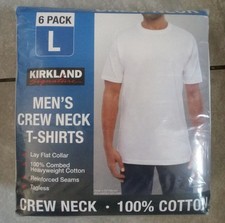 NEW 6 pack Kirkland T Shirts Men Boys White Crew Neck 100 Cotton Tees L Large