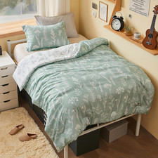 Twin Sage Green Floral Comforter Set Reversible Botanical Bedding 2 Piece