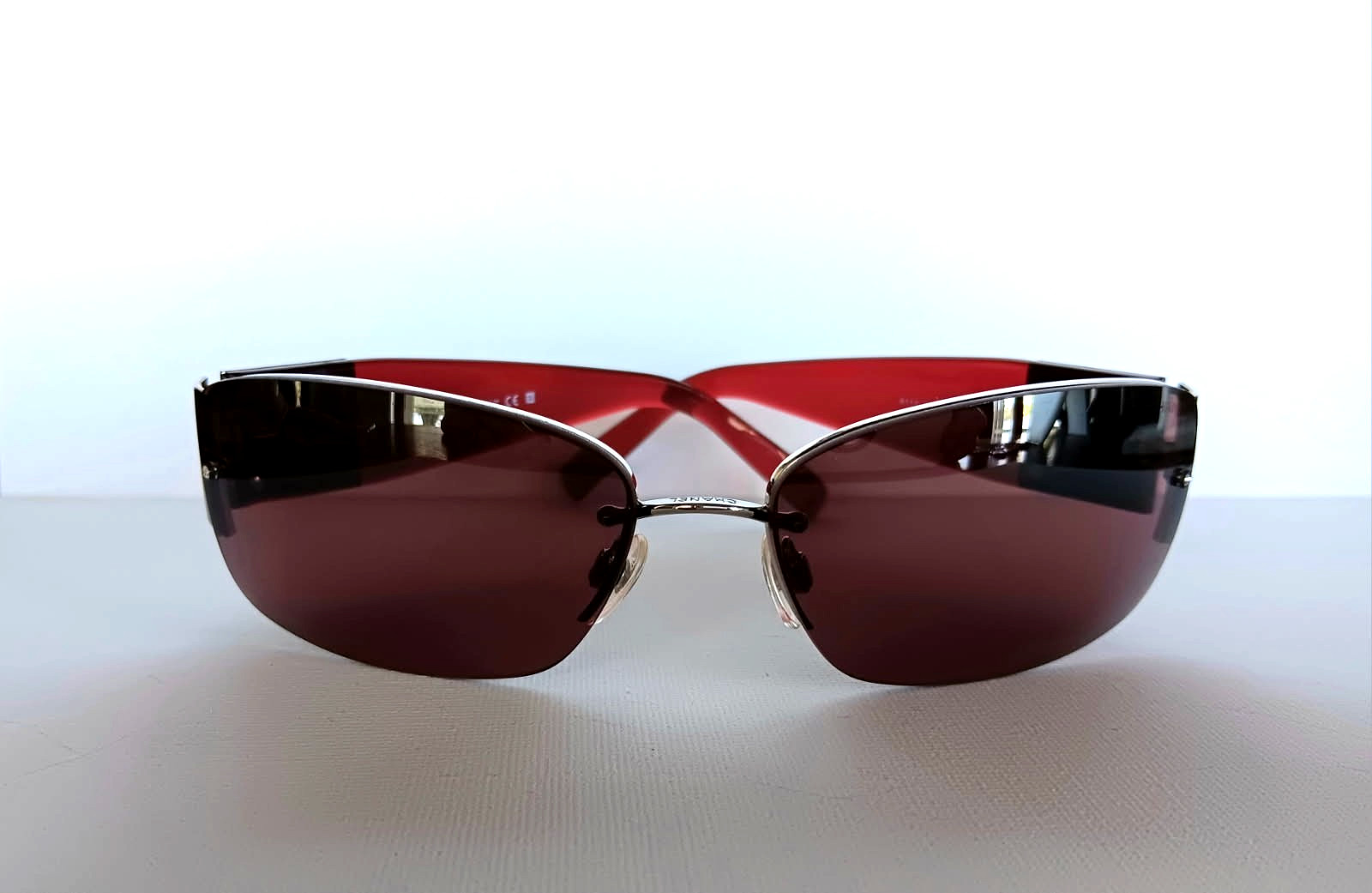 CHANEL 4117-B Swarovski Crystal Half Rim Red Wine Sunglasses Vintage for Women
