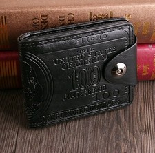 Men's US 100 Dollar Bill Leather Bifold Card Photo Holder Wallet Handbag Purse