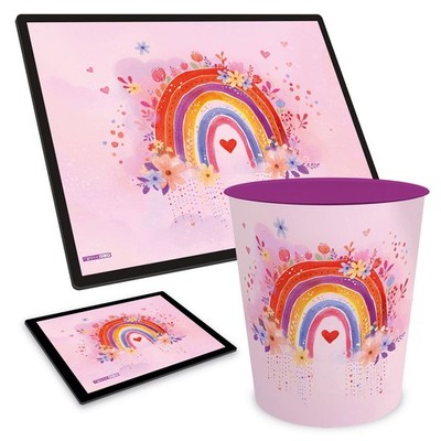 ITENGA Papierkorb Schreibtischunterlage Mauspad Set RAINBOW DREAMS  Aquarell neu