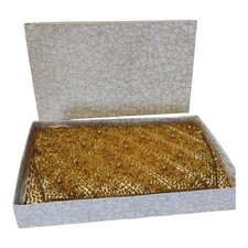 Vintage 60s Gold Seed Bead Evening Clutch Handmade Hong Kong MCM Purse w/ Box