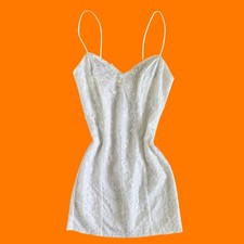 90's vintage white floral lace sequins bridal coquette mini dress S/M